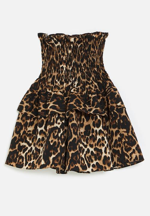 Pop Candy - Dropped waist dress with shirred bodice - leopard print