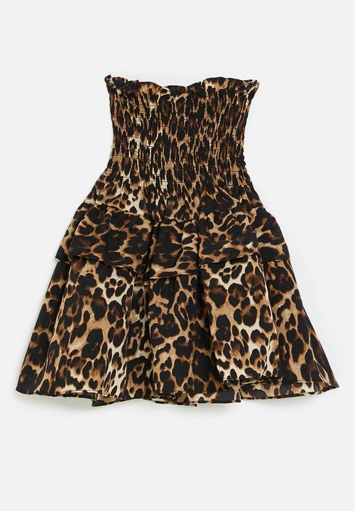 Pop Candy - Dropped waist dress with shirred bodice - leopard print