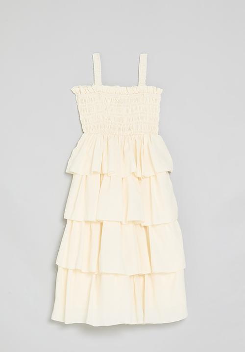 Pop Candy - Tiered dress with shirred bodice - light yellow