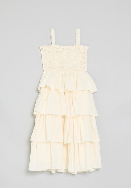 Pop Candy - Tiered dress with shirred bodice - light yellow