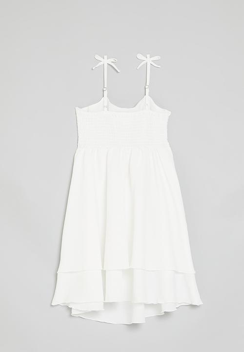 Pop Candy - Shoulder tie strap dress with layered skirt - white
