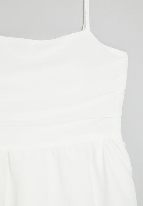 Pop Candy - Shoulder tie strap dress with layered skirt - white