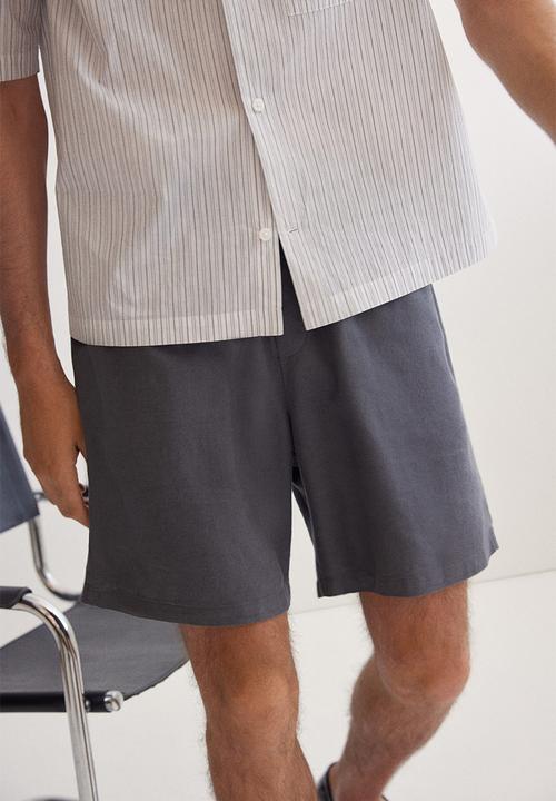 H&M - Relaxed fit linen-blend shorts - dark grey