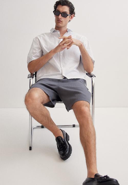 H&M - Relaxed fit linen-blend shorts - dark grey