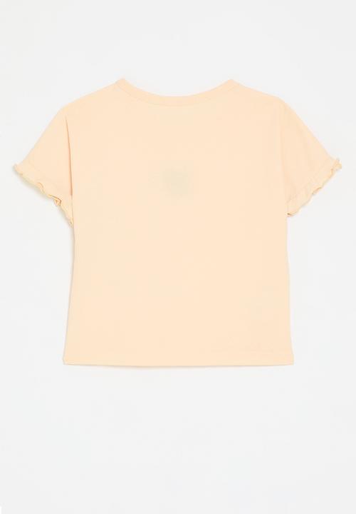 Pop Candy - Lettuce sleeve heart print tee - pale apricot