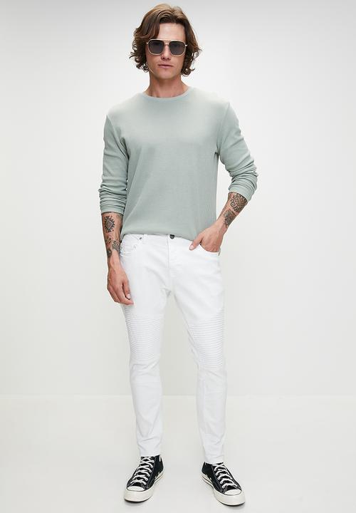 Brave Soul - Denim Biker Jean - white