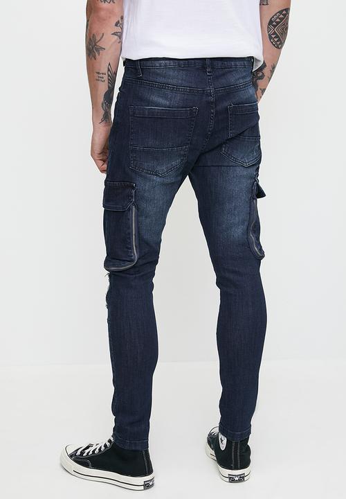 Brave Soul - Blue Denim Biker Jean - Blue Regular Length