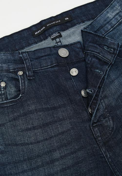 Brave Soul - Blue Denim Biker Jean - Blue Regular Length