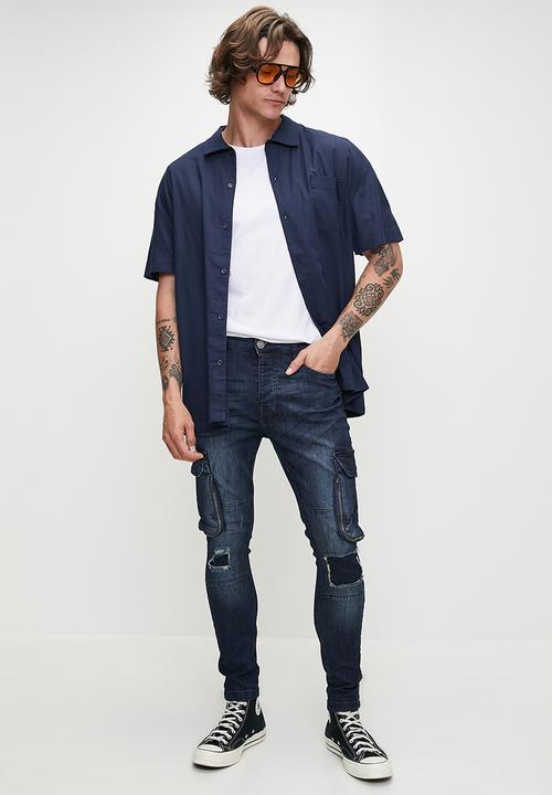 Brave Soul - Blue Denim Biker Jean - Blue Regular Length