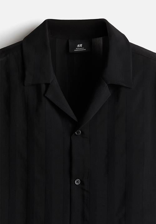 H&M - Regular fit textured-weave resort shirt - black