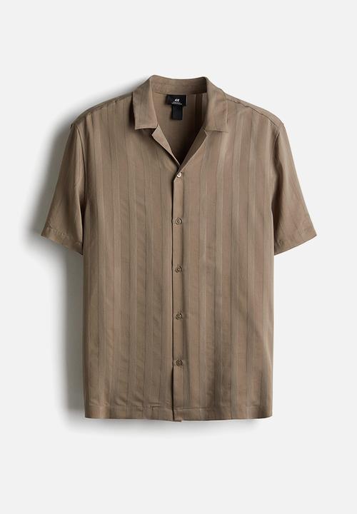 H&M - Regular fit textured-weave resort shirt - dark beige