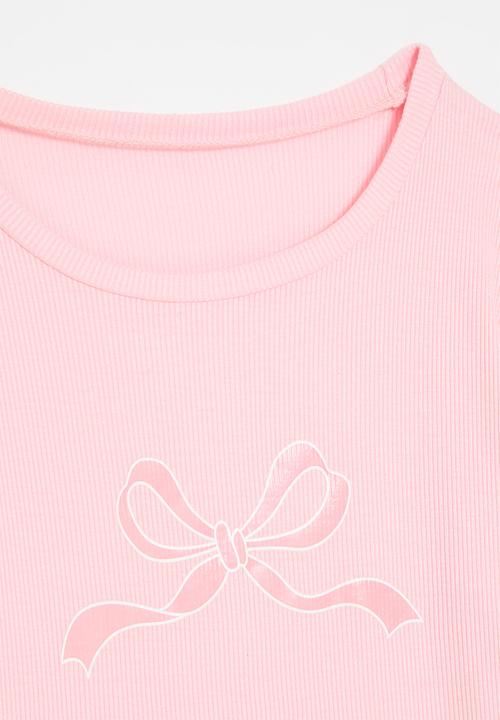 Pop Candy - Puff sleeve bow graphic tee - pink