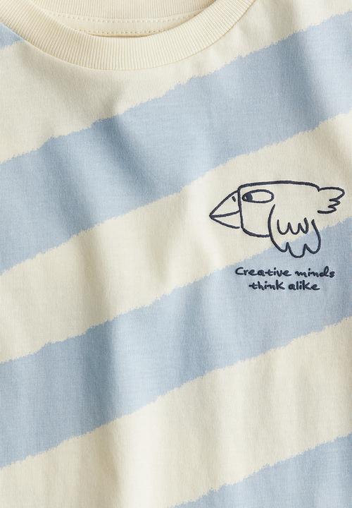 H&M - Printed T-shirt - light blue/striped 