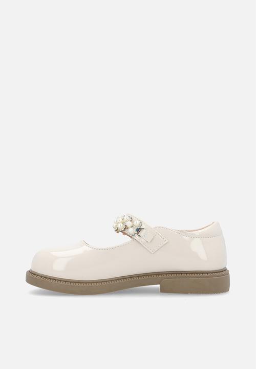 Pop Candy - Platform Mary Janes with bead applique strap - beige