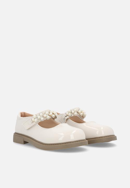 Pop Candy - Platform Mary Janes with bead applique strap - beige