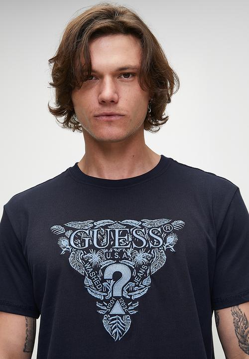 GUESS - Ss Cn Flower Embro Tee - Smart Blue