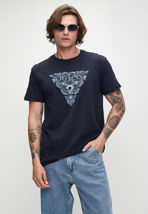 GUESS - Ss Cn Flower Embro Tee - Smart Blue