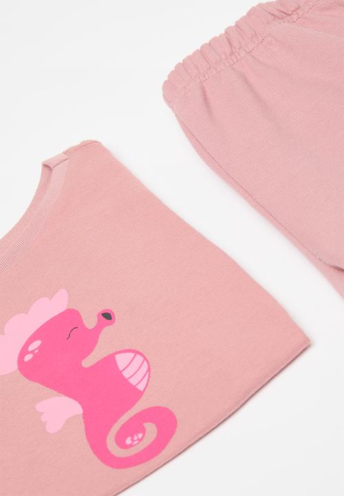 Pop Candy - Seahorse placement print tee with shorts - dusty pink