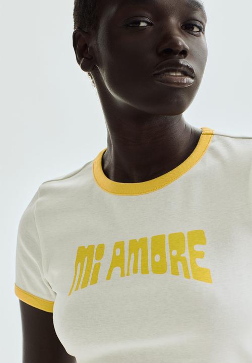 H&M - Ribbed t-shirt - cream mi amore