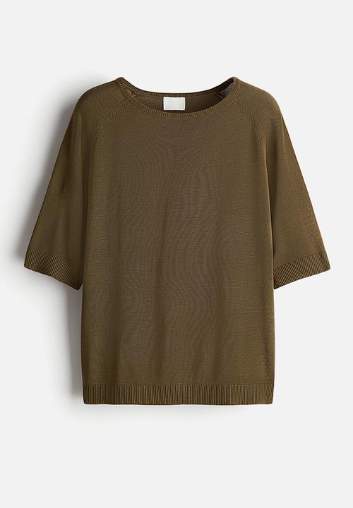 H&M - Knitted t-shirt - dark khaki green