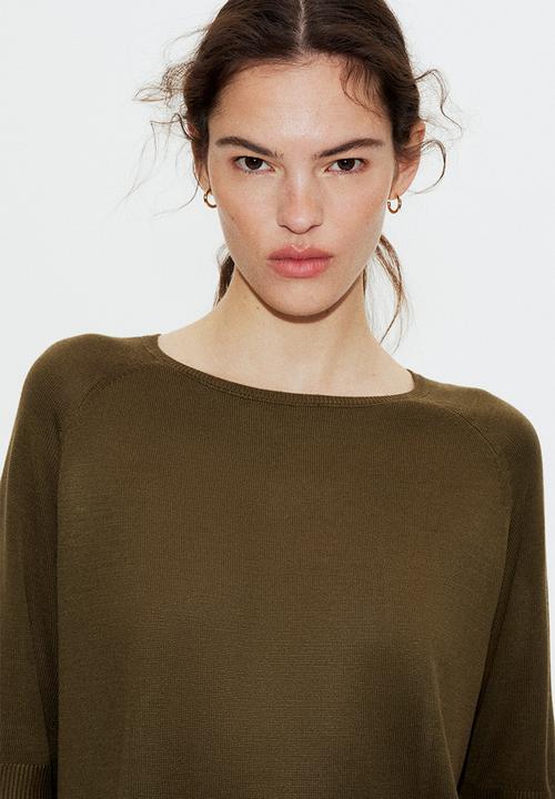 H&M - Knitted t-shirt - dark khaki green