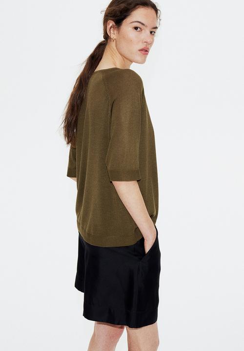 H&M - Knitted t-shirt - dark khaki green