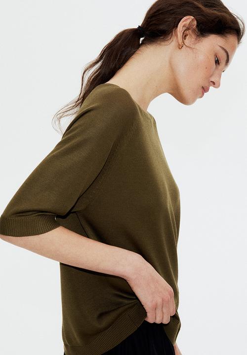 H&M - Knitted t-shirt - dark khaki green