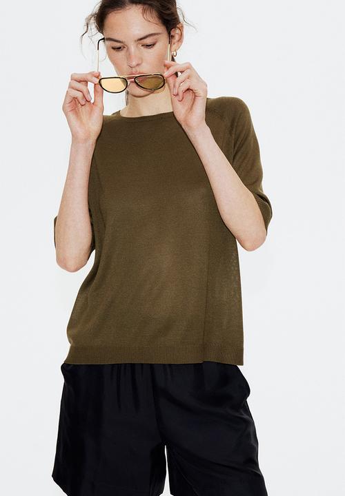 Knitted t-shirt - dark khaki green