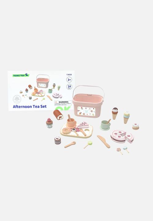 Greenbean Learning - TookyToy Wooden Tea Party Set Portable Storage Box 34 Pieces - multi