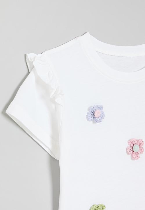 Pop Candy - Floral applique tee - white