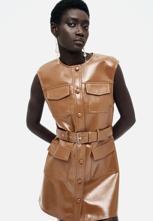 knee length dresses for ladies LOST CARGO FAUX LEATHER MIDI DRESS – AKIRA