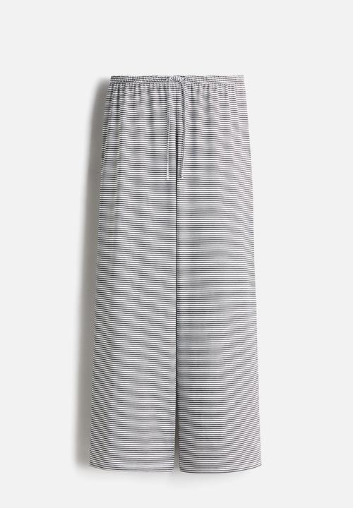 H&M - Straight drawstring trousers - white striped 