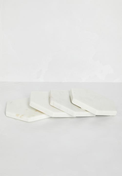 Sixth Floor - Hex marble coaster set of 4 - White