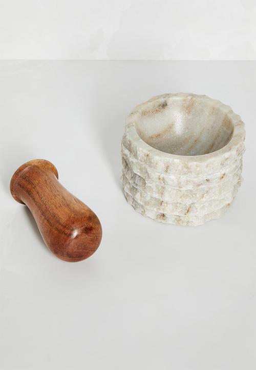 Sixth Floor - Textured sandstone pestle & mortar - Natural