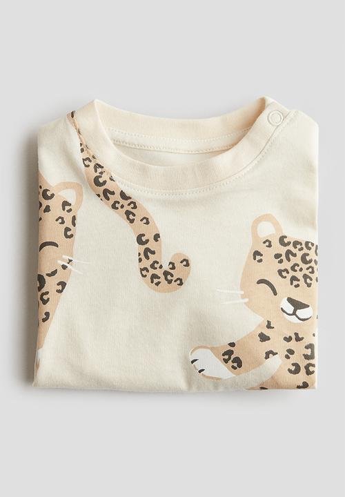 H&M - Printed cotton T-shirt - light beige leopards