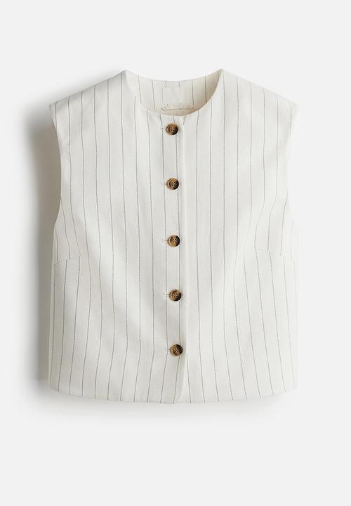 H&M - Waistcoat - cream pinstriped