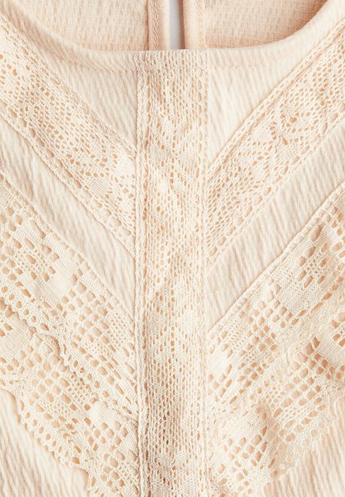 H&M - Lace-detail cotton blouse - light peach pink