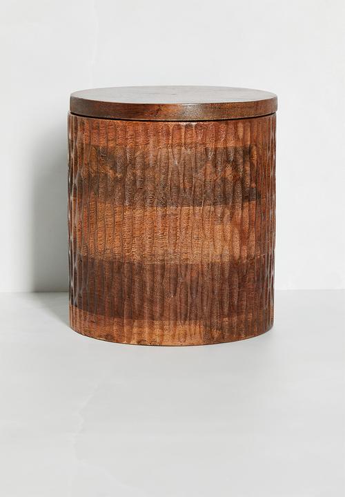 Carved mango wood canister - Natural