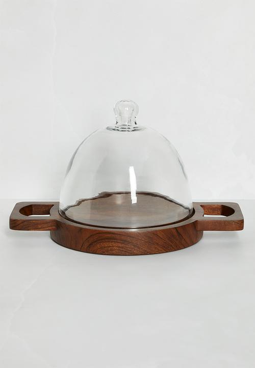 Wooden cheeseboard with glass dome - Natural