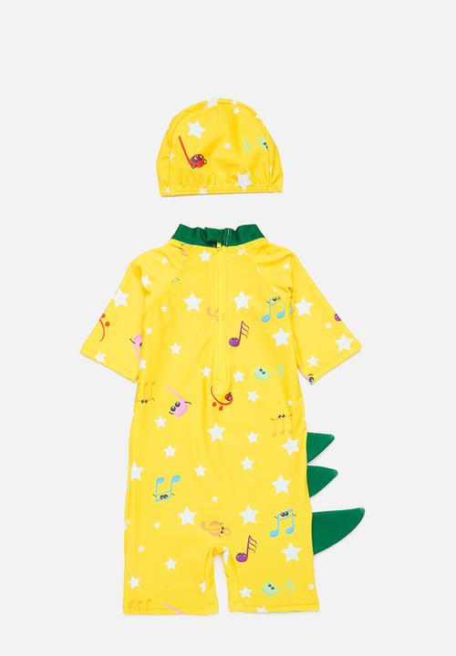 Pop Candy - Printed swimsuit with swim cap - yellow/multi