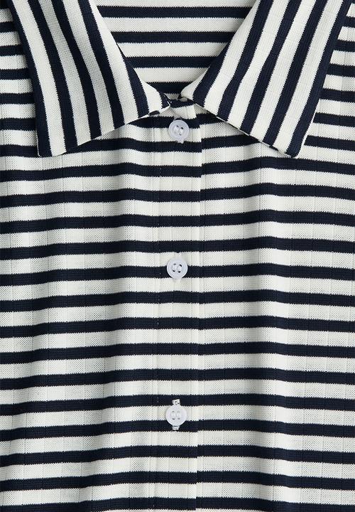 H&M - Ribbed short-sleeved shirt - black striped