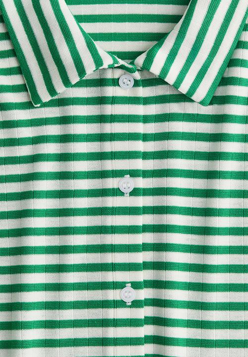 H&M - Ribbed short-sleeved shirt - green striped