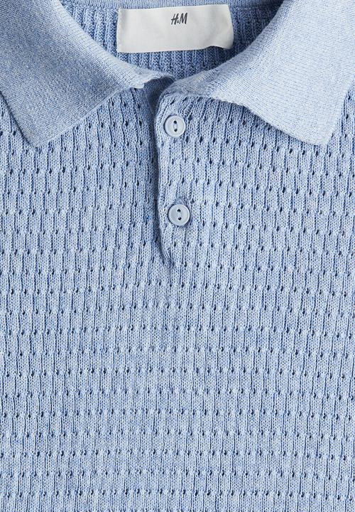 H&M - Cotton-knit polo shirt - light dusty blue 