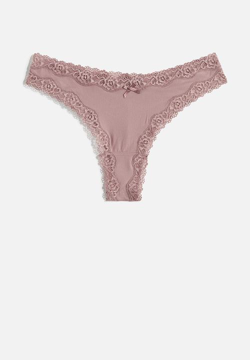 H&M - 3-Pack microfibre and lace brazilian briefs - dusty pink/white