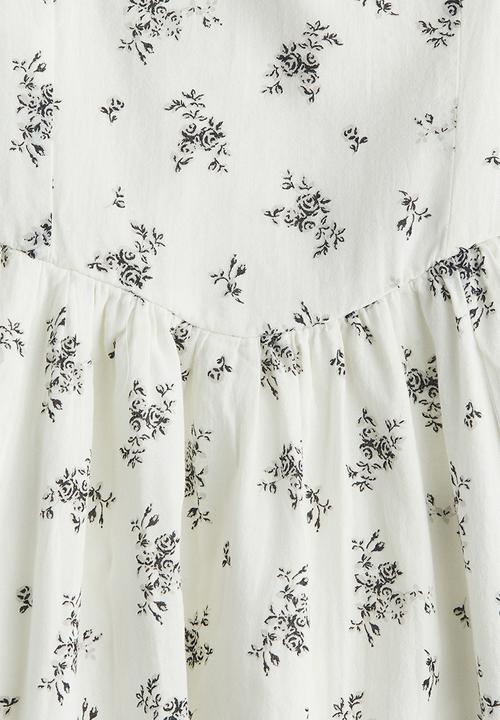 H&M - Flared-skirt cotton dress - cream floral