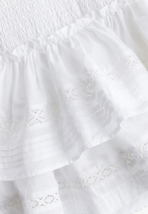 H&M - Lace-inset tiered skirt - white
