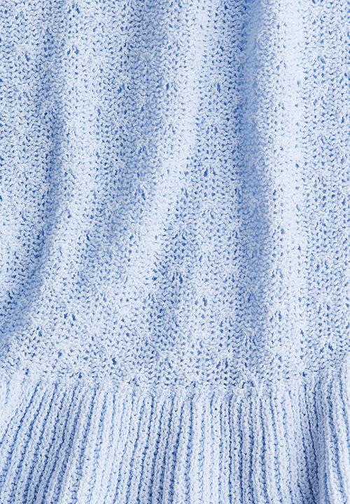 H&M - Frill-trimmed pointelle-knit top - light blue