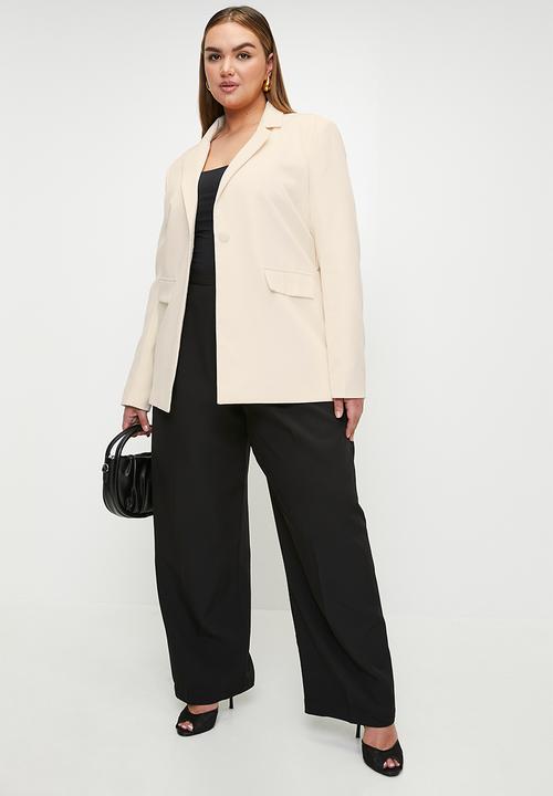 boohoo - Plus Obi tie waist tailored blazer - cream