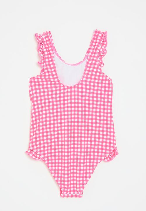 Pop Candy - Check one piece swimsuit - pink & white