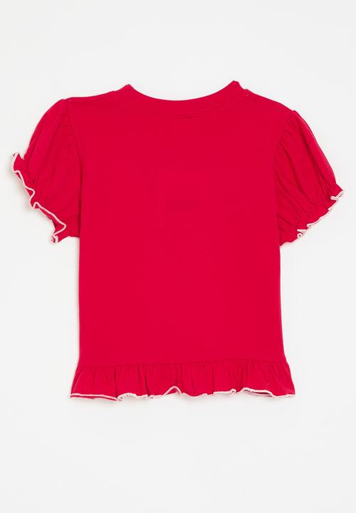 Pop Candy - Frilled hem tee - red